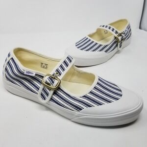 Vans Mary Jane Striped Sneakers Shoes White and Blue Womens Size 9.5 Mens Size 8